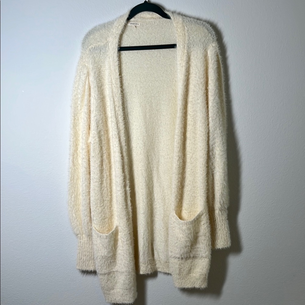 Jodifl Cream Fluffy Plush Open Front Longline Cardigan – Size Medium – Oversized